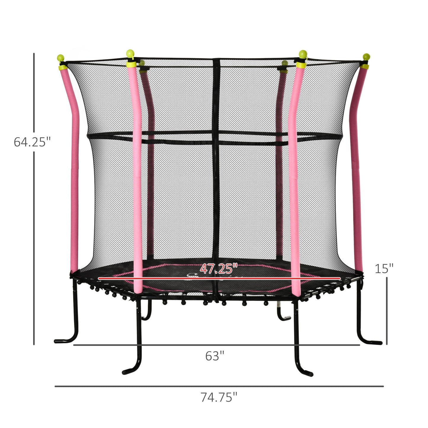 63" Kids Trampoline Mini Indoor/Outdoor Bouncer Jumper with Enclosure Net Elastic Thick Padded Pole Gift for Child Toddler Age 3-10 Years Old Pink Trampolines   at Gallery Canada