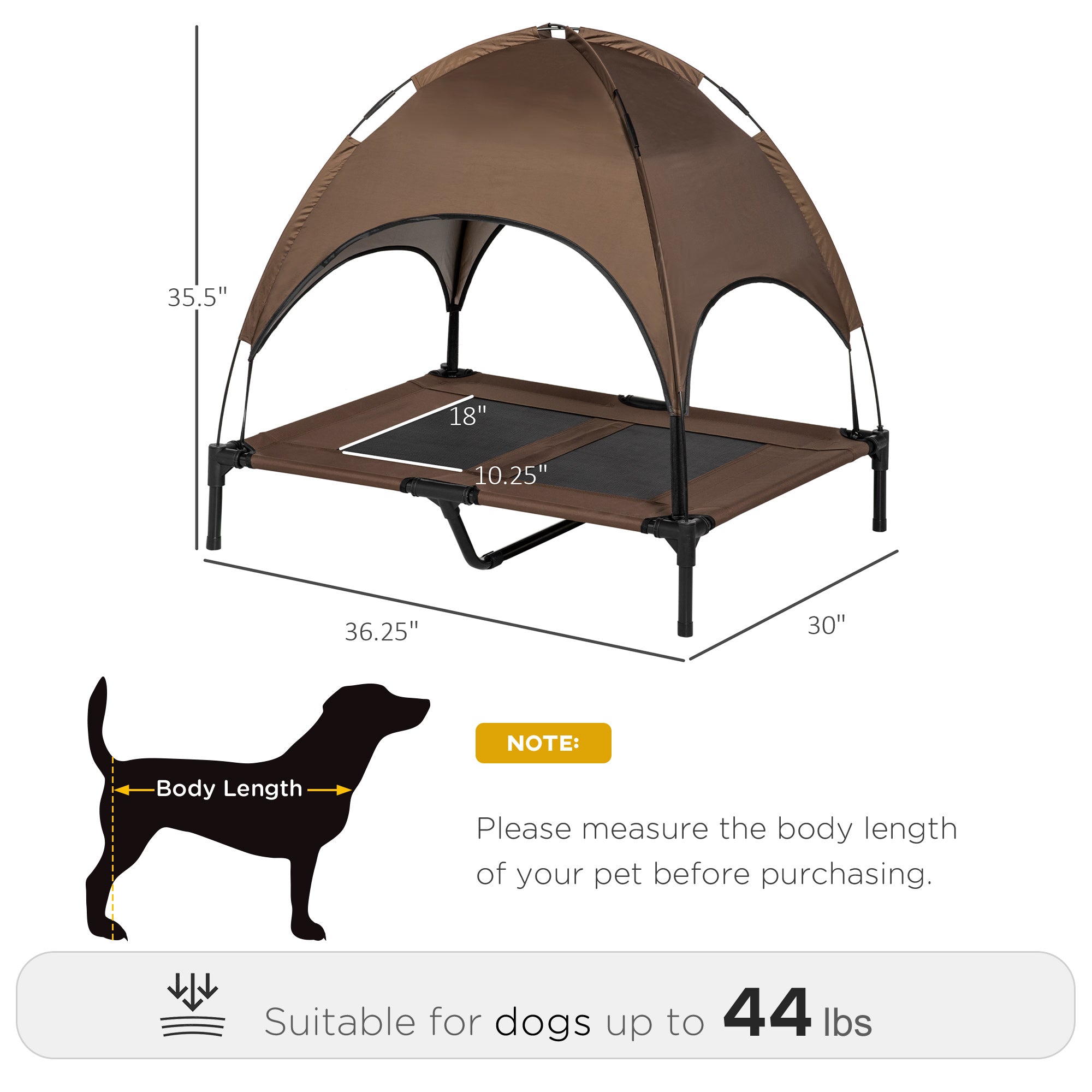 Elevated Dog Bed with Canopy, Portable Raised Dog Cot for L Sized Dogs, Indoor &; Outdoor, 36