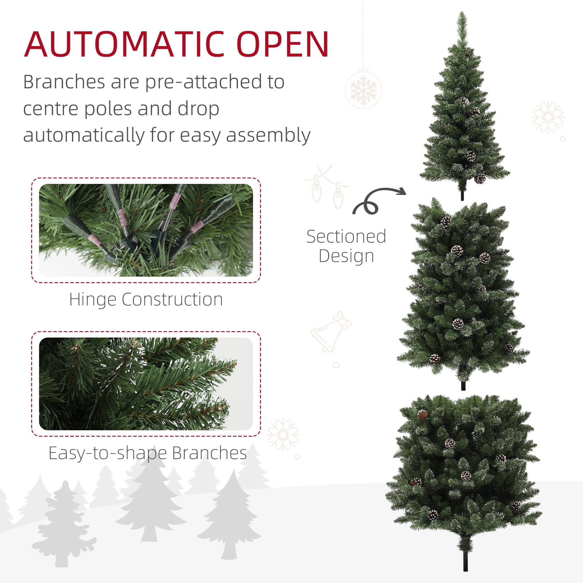 7ft Artificial Pencil Christmas Tree with 980 Branches, Pinecones, Metal Stand, Realistic Xmas Tree for Home Pencil Christmas Trees at Gallery Canada