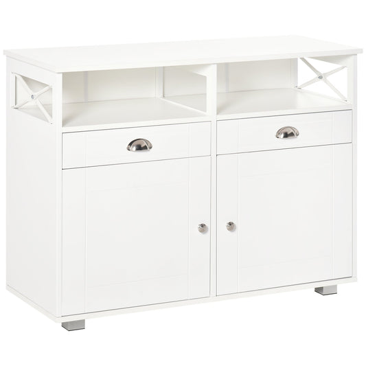 Sideboard Buffet Cabinet, Coffee Bar Cabinet, Kitchen Cabinet with Storage Drawers, Large Tabletop and Crossbar Side Design, White Bar Cabinets White  at Gallery Canada