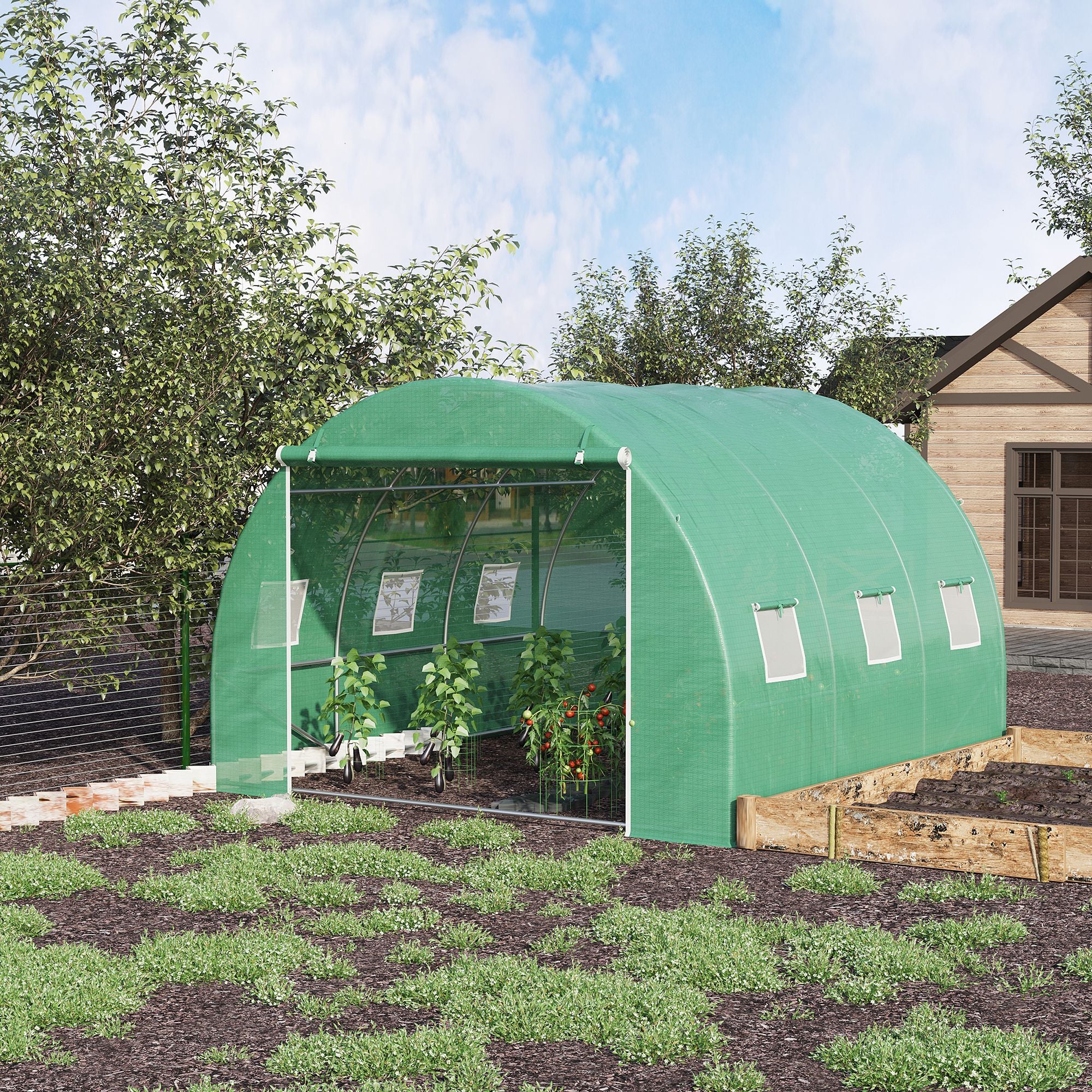 10' x 10' x 6.5' Walk-in Tunnel Greenhouse with High-Quality Transparent PE Cover, Zipper Doors, &; Windows Walk In Greenhouses at Gallery Canada