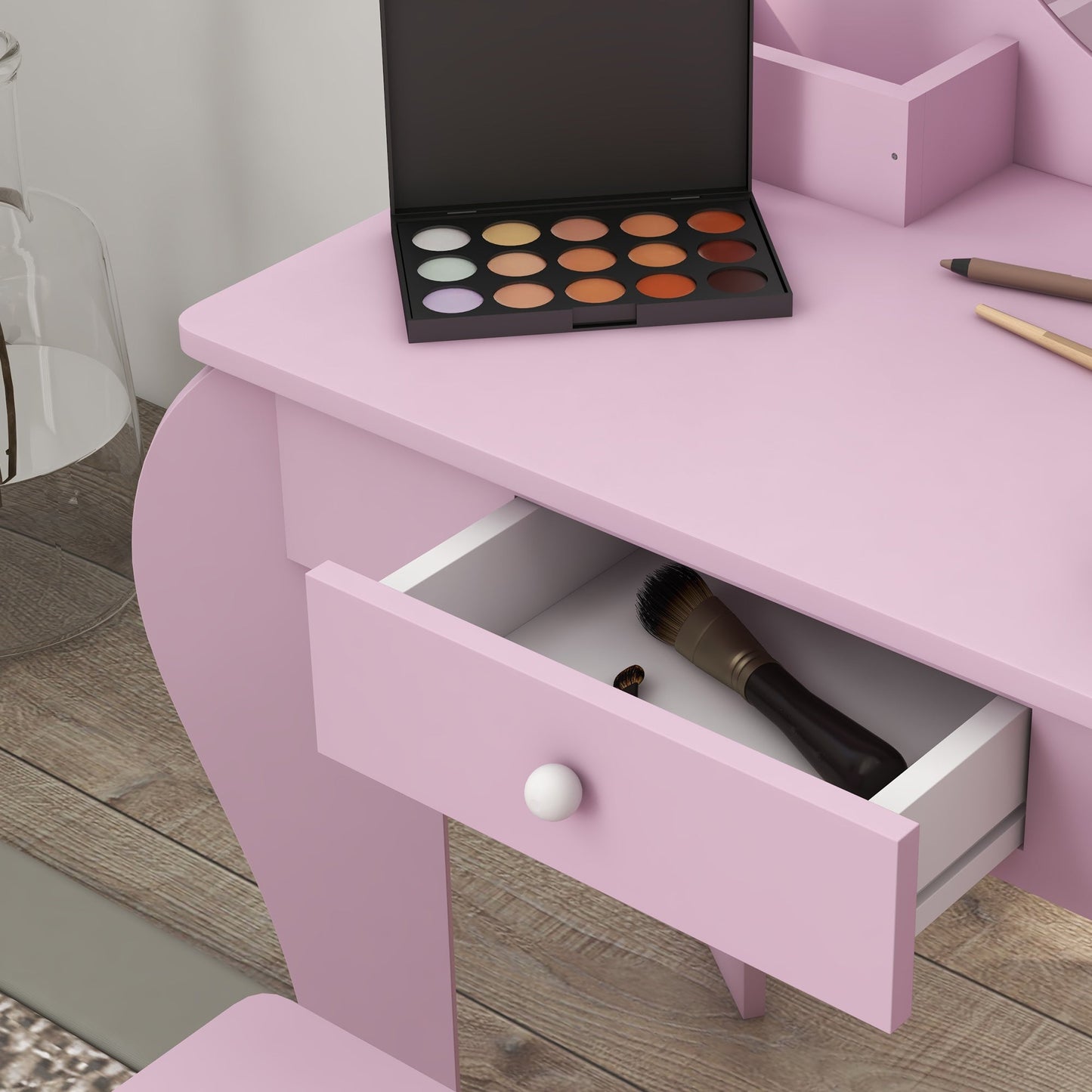 Makeup Vanity with Mirror and Stool, Cat Design, Drawer, Storage Boxes, for 3-6 Years Old, Pink Toy Vanity   at Gallery Canada