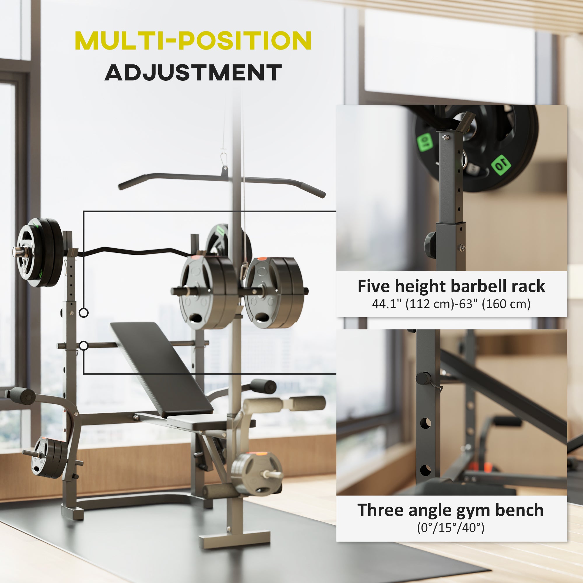 Adjustable Weight Bench with Bench Press Rack, Preacher Curl Bench, Leg Extension and Lat Pull Down Weight Benches at Gallery Canada