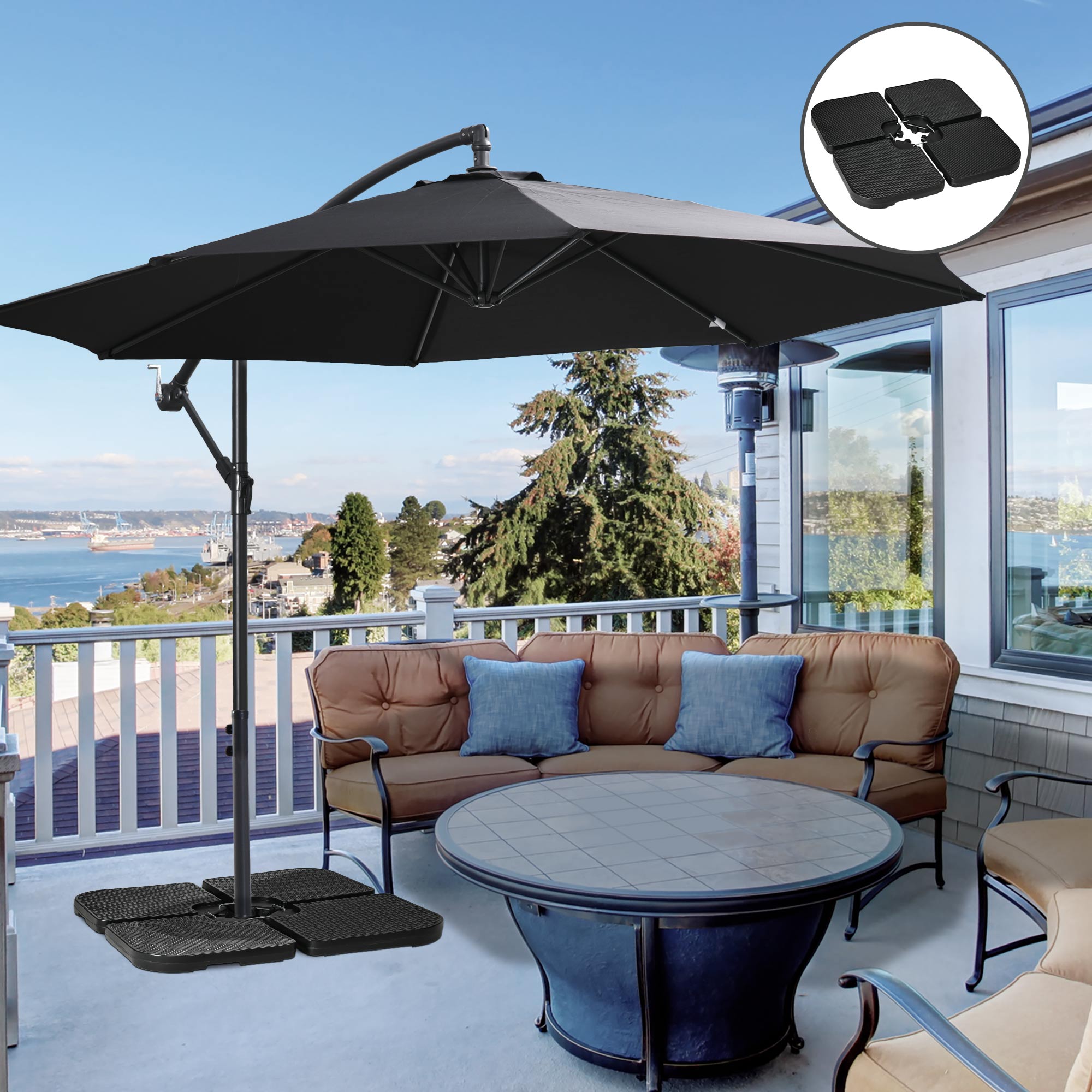 4PCs Cantilever Umbrella Base Weights for Offset Banana Parasol, HDPE Water or Sand Filled Patio Umbrella Weights for Cross Base Stand with Built-in Handles, Black Umbrella Bases at Gallery Canada