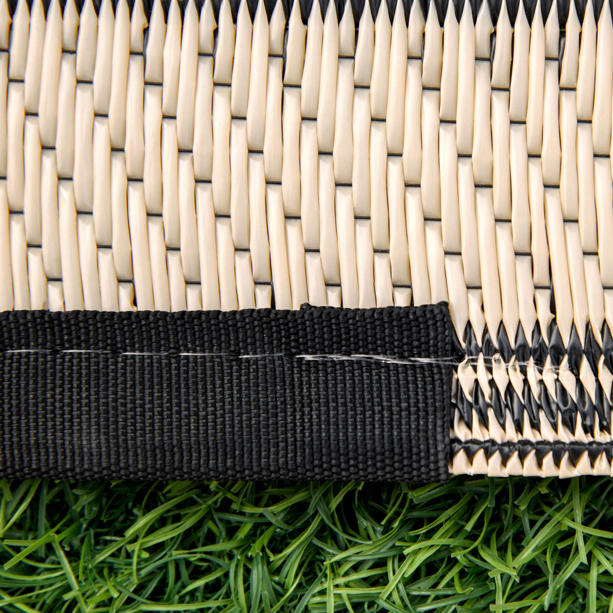 Reversible Outdoor RV Rug, 9' x 18' Patio Floor Mat, Plastic Straw Rug for Backyard, Deck, Picnic, Beach, Camping, Black and Beige Outdoor Reversible Rugs at Gallery Canada