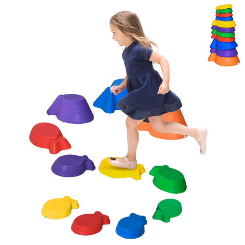 11pcs Balance Stepping Stones for Kids, Fish Style Non-slip Obstacle Course, Larger Size Stackable Balance Blocks Indoor Outdoor