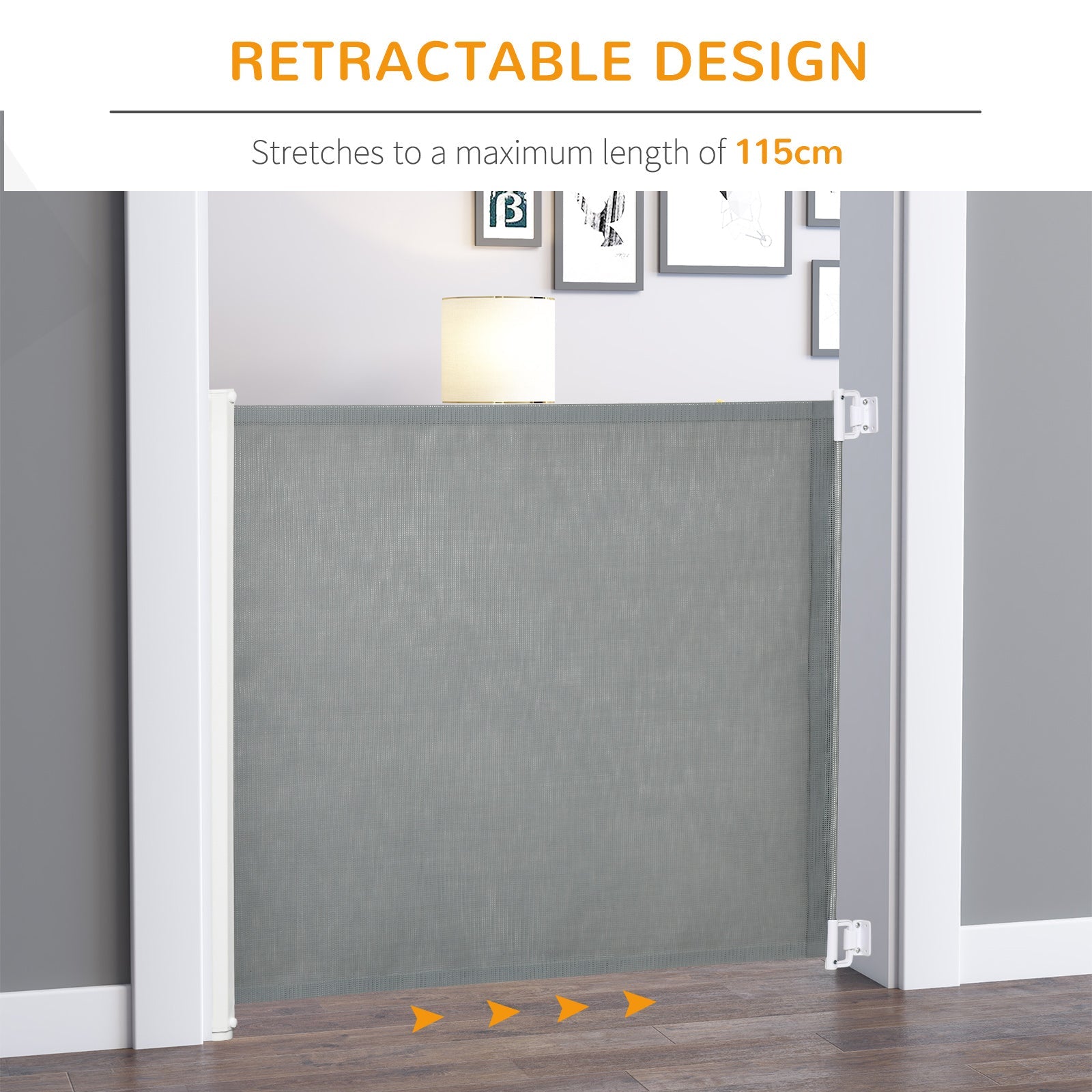 Retractable Pet Safety Barrier Gate, Flexible and Extensible for Stairways Doorways Hallways, Grey Houses, Kennels & Pens   at Gallery Canada