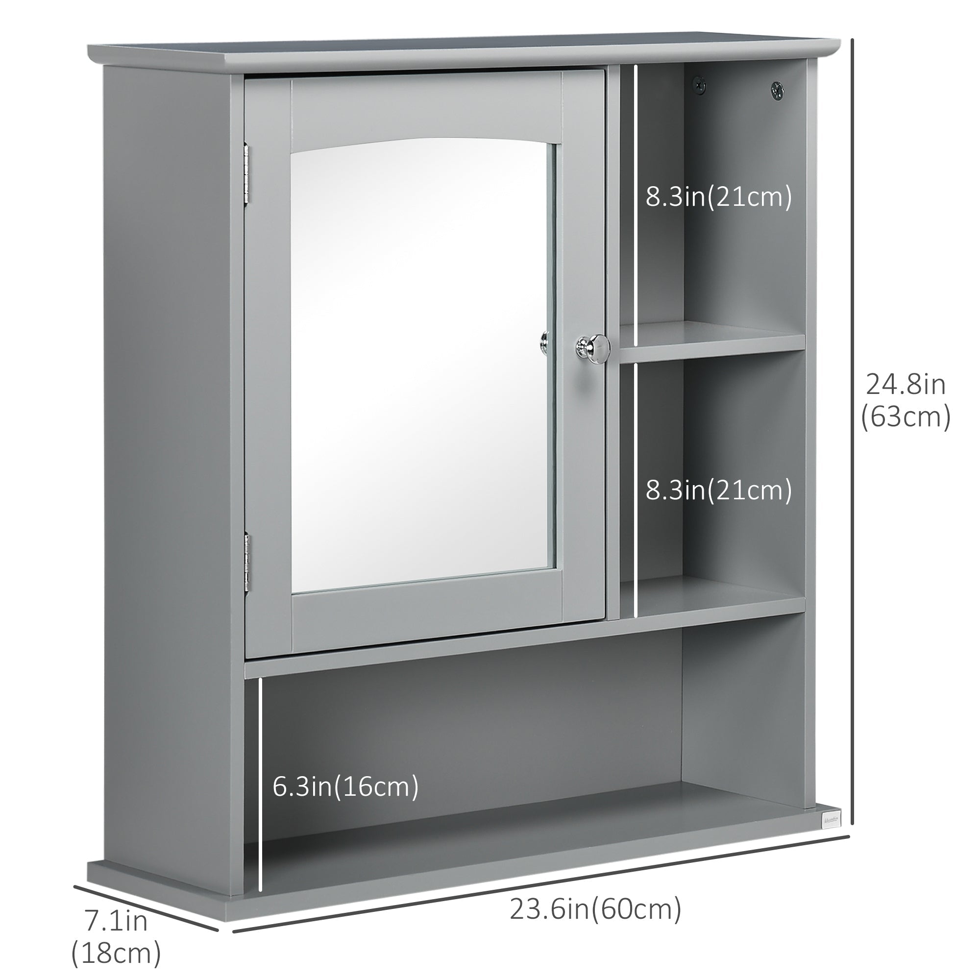 Wall-Mounted Medicine Cabinet, Bathroom Mirror Cabinet with Doors and Storage Shelves, Grey Mirror Medicine Cabinets   at Gallery Canada