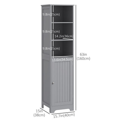 Tall Bathroom Storage Cabinet, Freestanding Tower Cabinet with Adjustable Shelf, 3 Open Shelves, Grey Bathroom Cabinets   at Gallery Canada