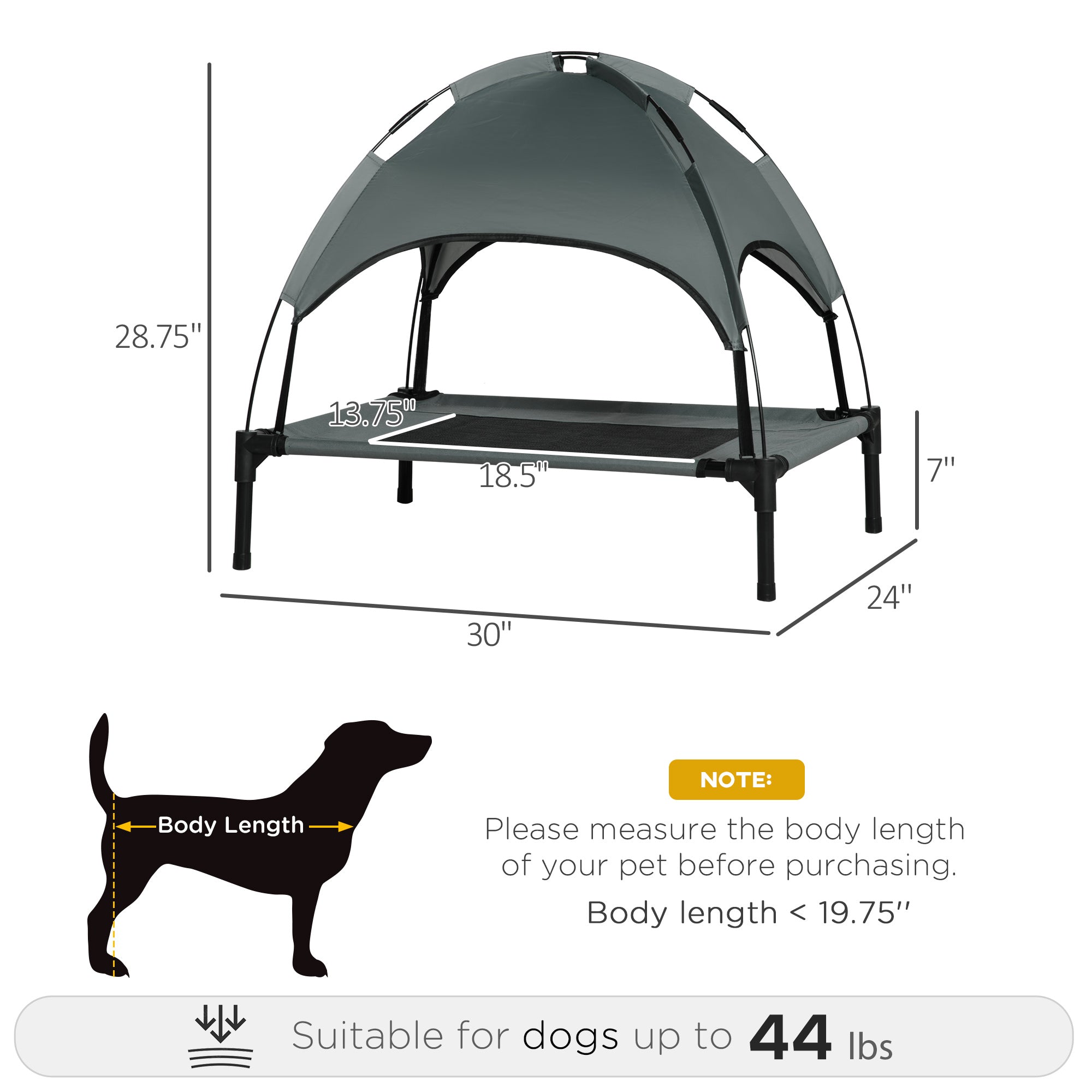 Elevated Dog Bed with Canopy, Portable Raised Dog Cot for M Sized Dogs, Indoor &; Outdoor, 30