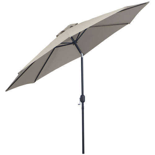 10' x 8' Round Market Umbrella, Patio Umbrella with Crank Handle and Tilt, Outdoor Parasol for Garden, Bench, Lawn, Light Grey