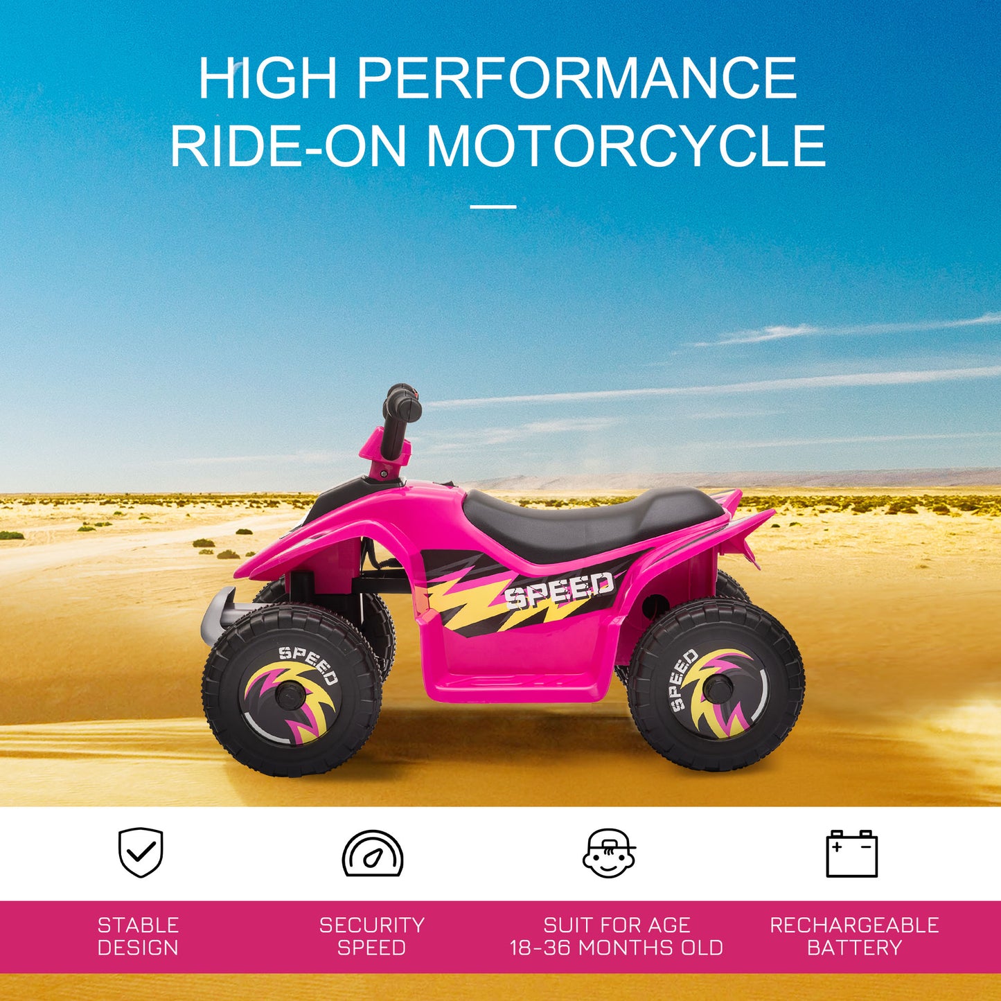 Kids Ride on ATV, 6V Battery Powered Quad Car with Forward, Reverse Switch, for Boys Girls 18-36 Months, Pink Electric Toy Cars   at Gallery Canada