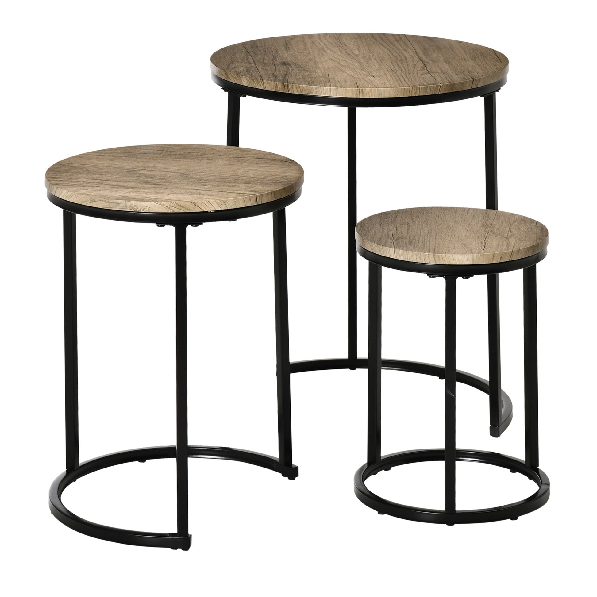 Nesting Tables Set of 3, Round Coffee Table, Modern Stacking Side Tables with Wood Grain Steel Frame for Living Room, Brown Side Tables   at Gallery Canada