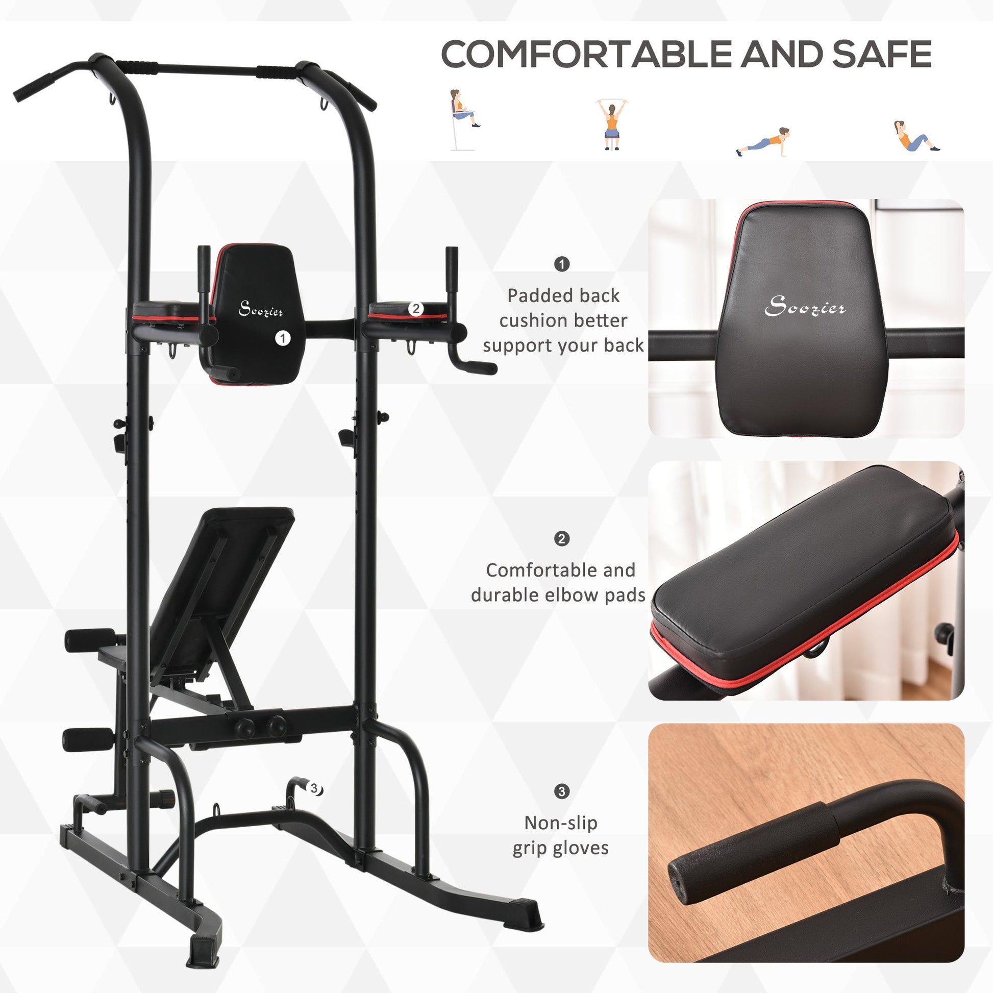 Multi-Function Training Stand Power Tower Station Gym Workout Equipment with Sit Up Bench, Pull Up Bar, Black Power Towers   at Gallery Canada