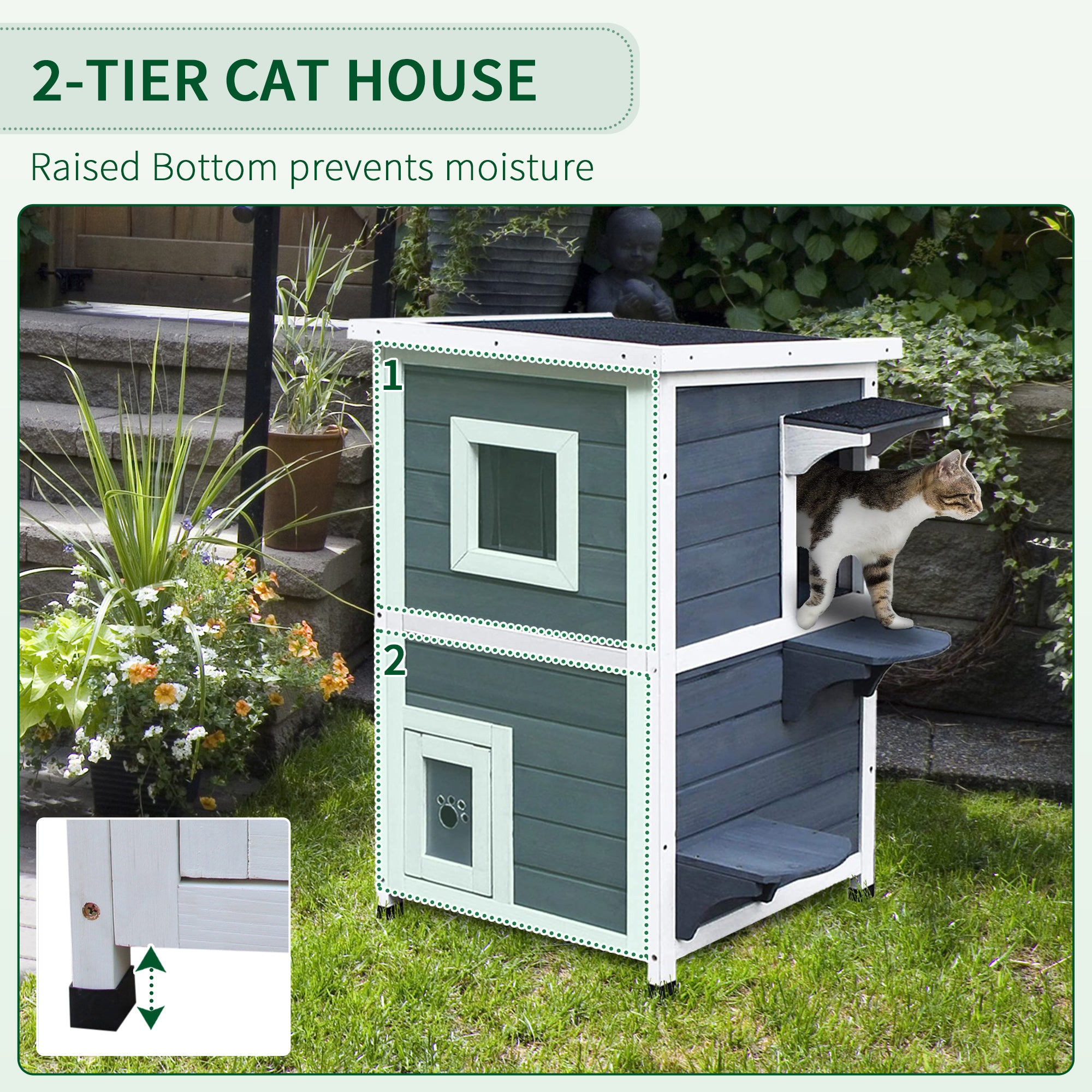 2 Story Wooden Outdoor Cat House with Windows, Platforms, Openable Top, Asphalt Roof, Grey Cat Houses at Gallery Canada