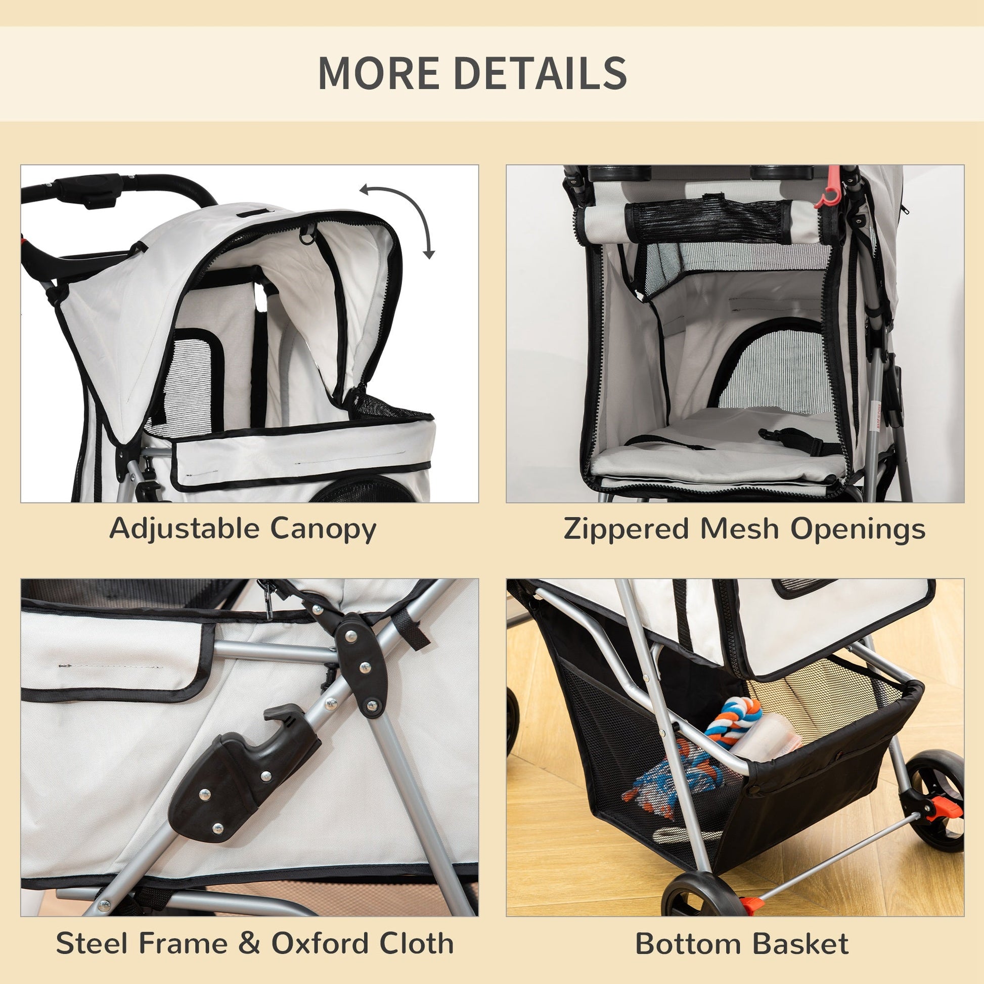 Foldable Pet Stroller Carrier with 4 Wheels, Cup Holder, Storage Basket, Grey Dog Bike Trailers & Strollers   at Gallery Canada