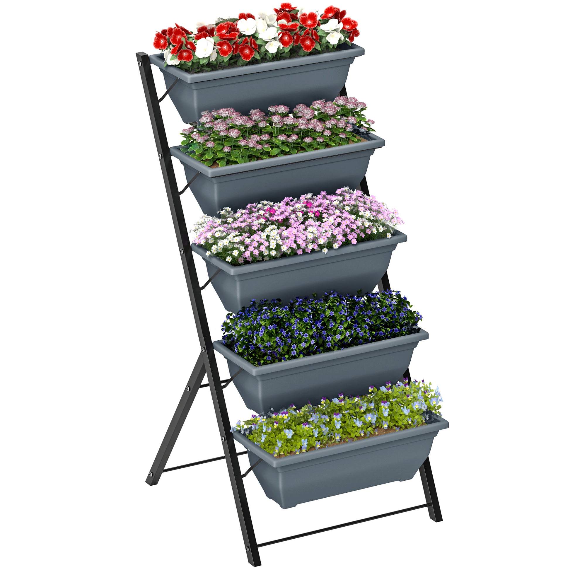 5-Tier Raised Garden Bed Plant Stand Flower Pots with Leaking Holes Grey Plant Stands at Gallery Canada