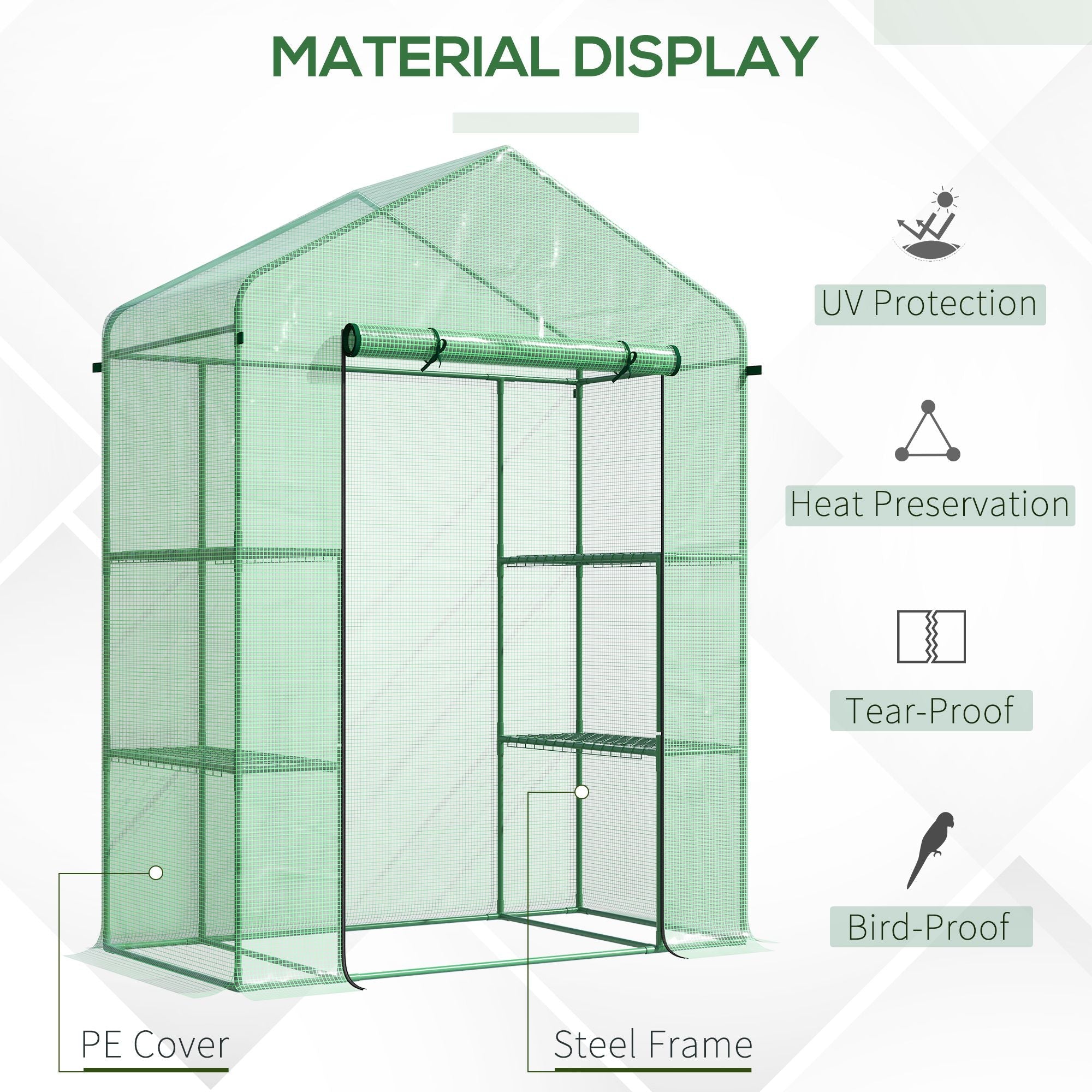 3-Tier Mini Greenhouse, Walk-in Greenhouse, Garden Hot House with 4 Shelves, Roll-Up Door and Weatherized Cover, 56