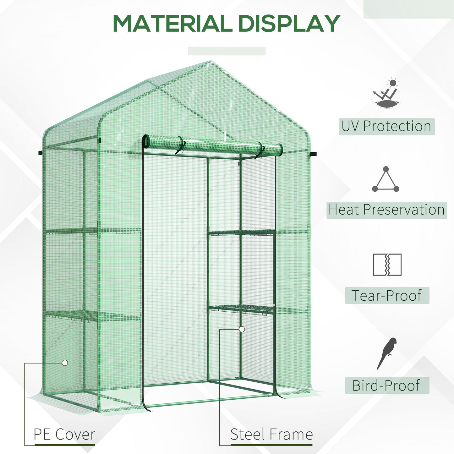 3-Tier Mini Greenhouse, Walk-in Greenhouse, Garden Hot House with 4 Shelves, Roll-Up Door and Weatherized Cover, 56" x 29" x 77", Green Walk In Greenhouses   at Gallery Canada