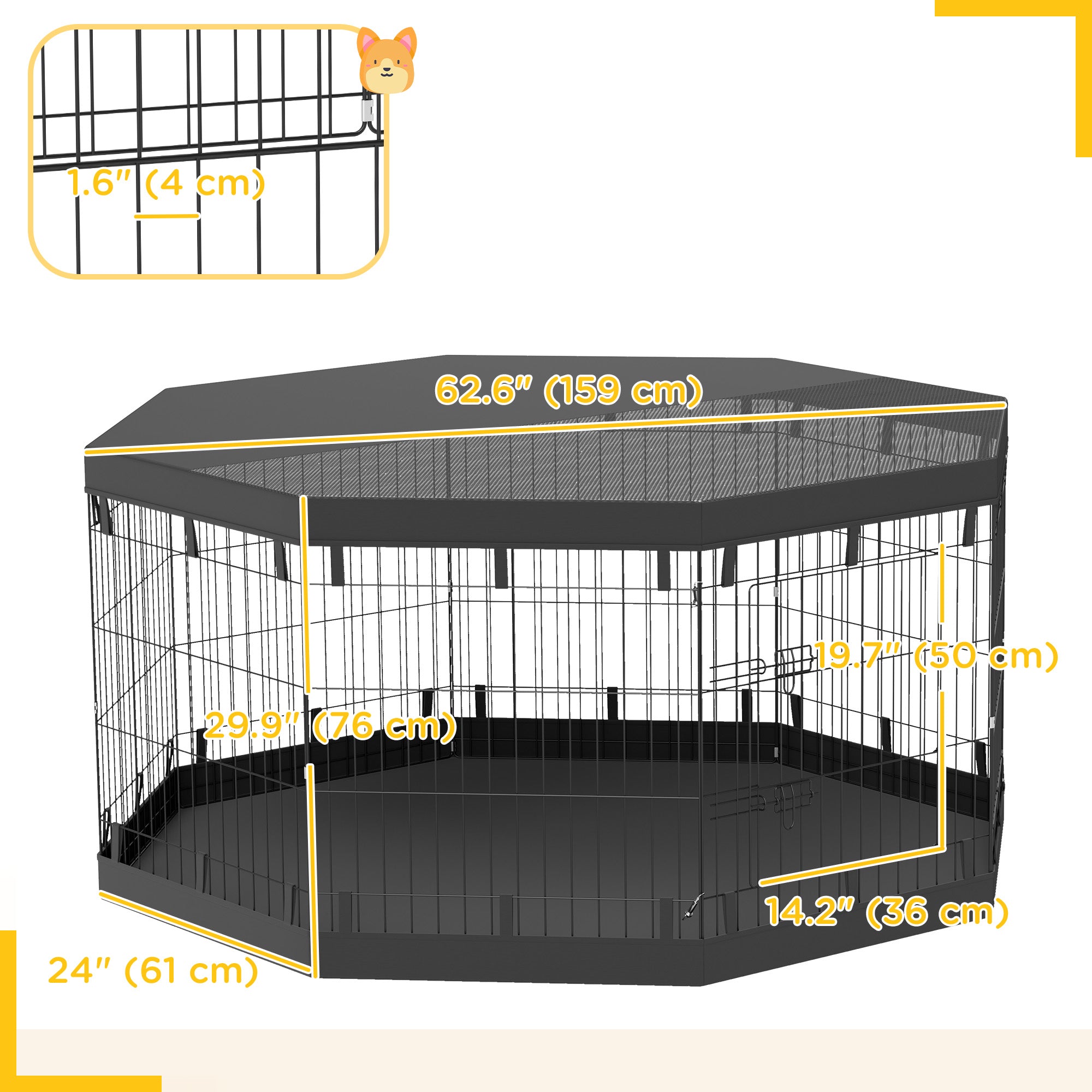 8 Panels Foldable Dog Playpen with Bottom Pad &; Top Cover, 30