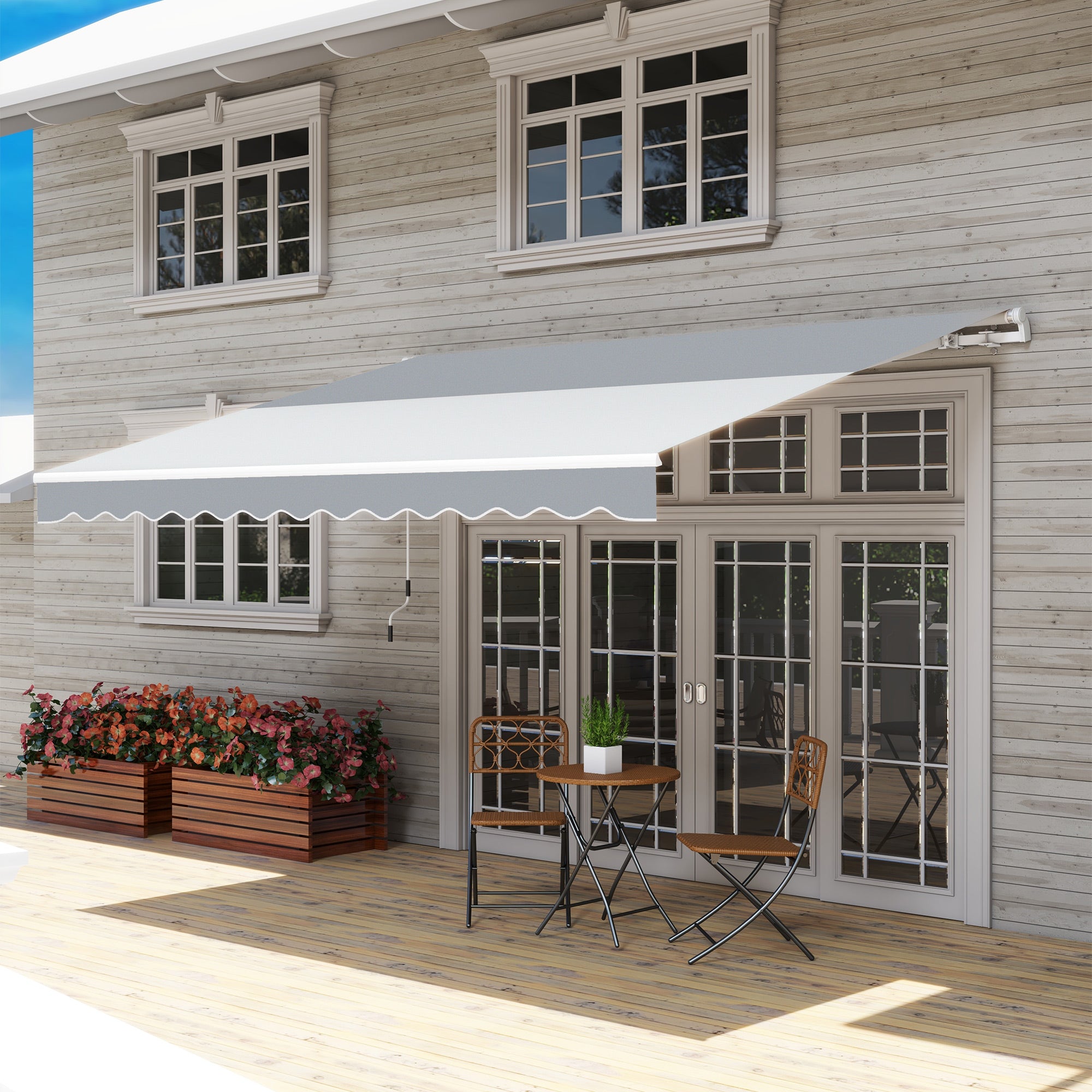 12' x 10' Retractable Awning Patio UV Resistant Fabric and Aluminum Frame for Deck, Balcony, Yard, Grey Deck Awnings at Gallery Canada
