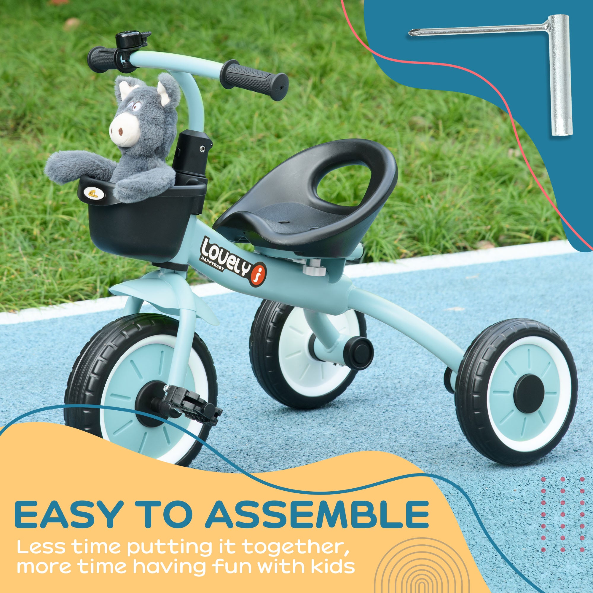 Tricycle for Toddler 2-5 Year Old Girls and Boys, Toddler Bike with Adjustable Seat, Basket, Bell, Blue Tricycles for Kids at Gallery Canada