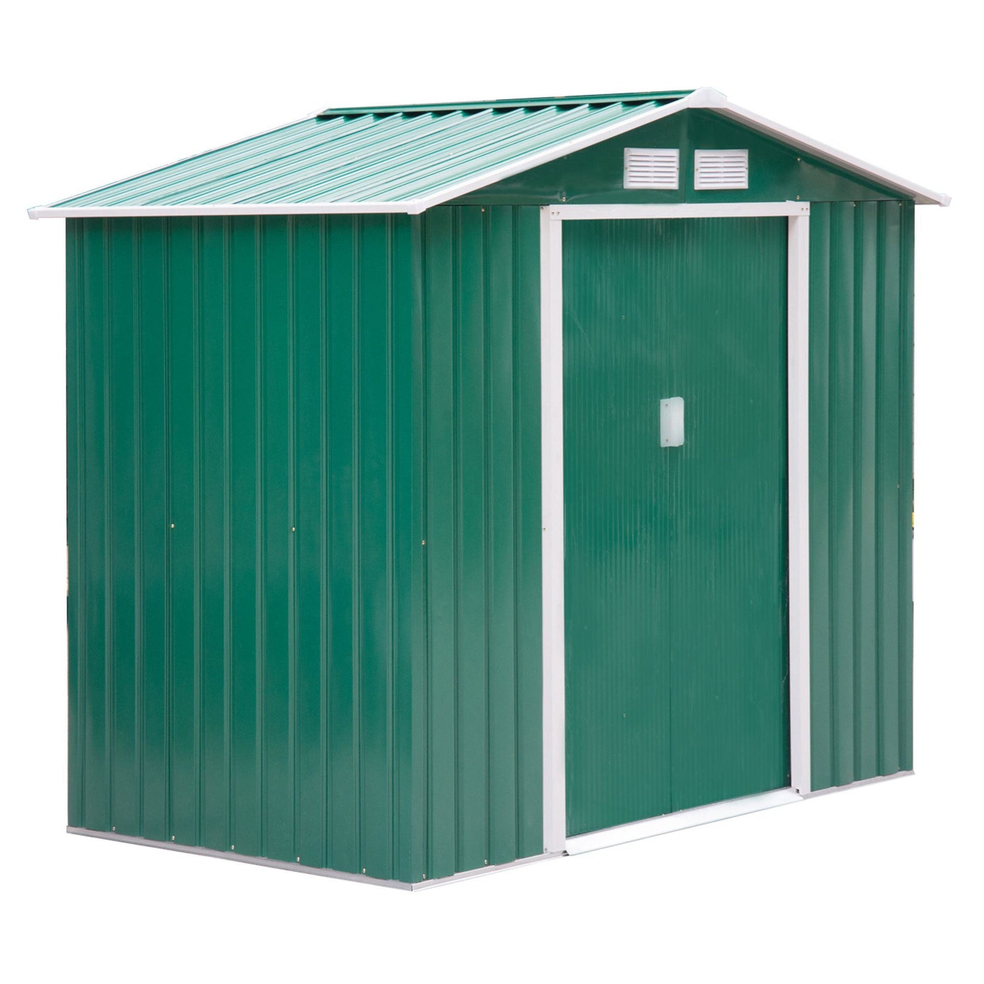 7' x 4.3' x 6.1' Garden Shed Outdoor Patio Yard Metal Tool Storage House w/ Floor Foundation and Double Doors Green Sheds Green  at Gallery Canada