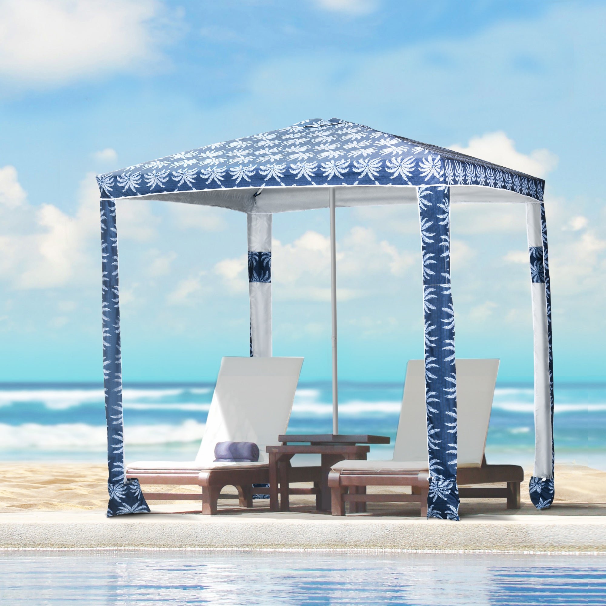 Beach Umbrella, 6.5' Easy-Assembly Sun-Shade Shelter with Sandbags and Carry Bag, Cool UV50+, Dark Blue Beach Umbrellas at Gallery Canada
