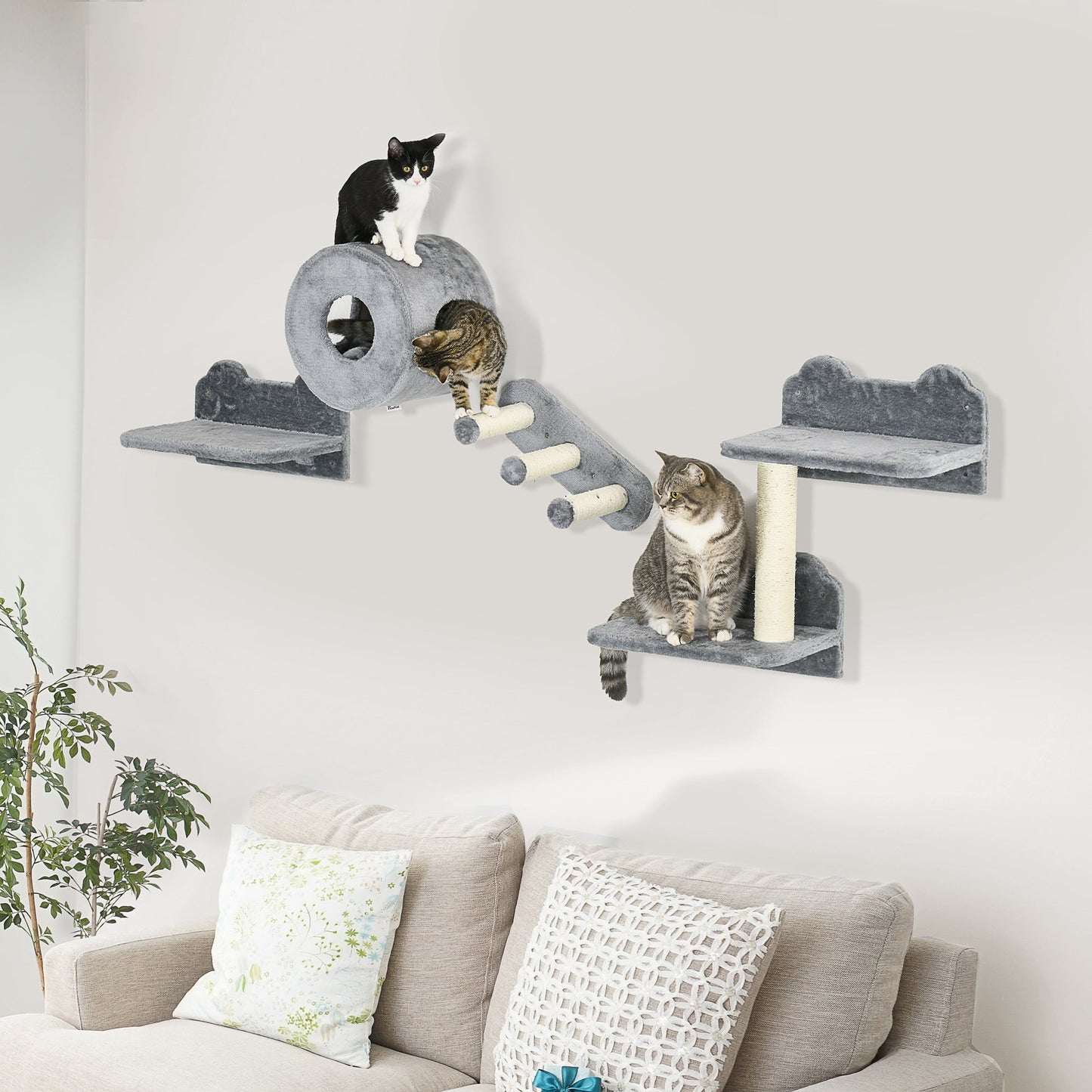 9.3" H Cat Wall Shelves Set with Condo, Cushion, Scratching Post, Grey Cat Climbing Wall   at Gallery Canada