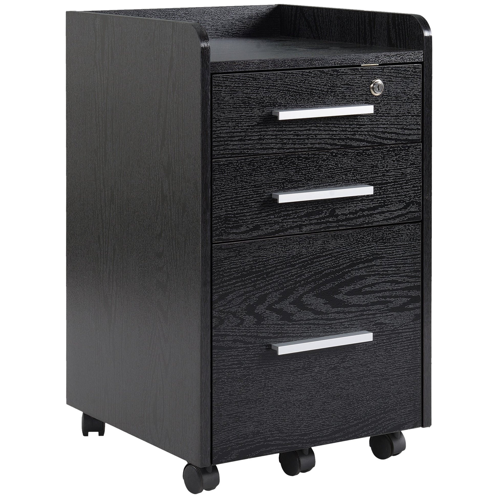 Vertical Filing Cabinet 3-Drawer, Mobile File Cabinet with Lock and Wheels for A4, Letter Size, Black Office Cabinets & Cupboards Black  at Gallery Canada