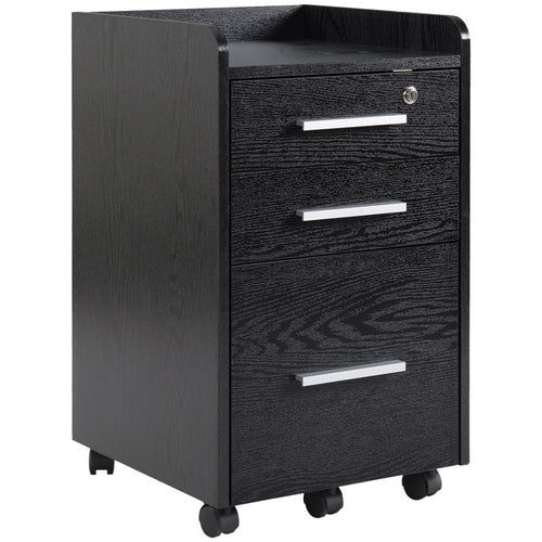 Vertical Filing Cabinet 3-Drawer, Mobile File Cabinet with Lock and Wheels for A4, Letter Size, Black