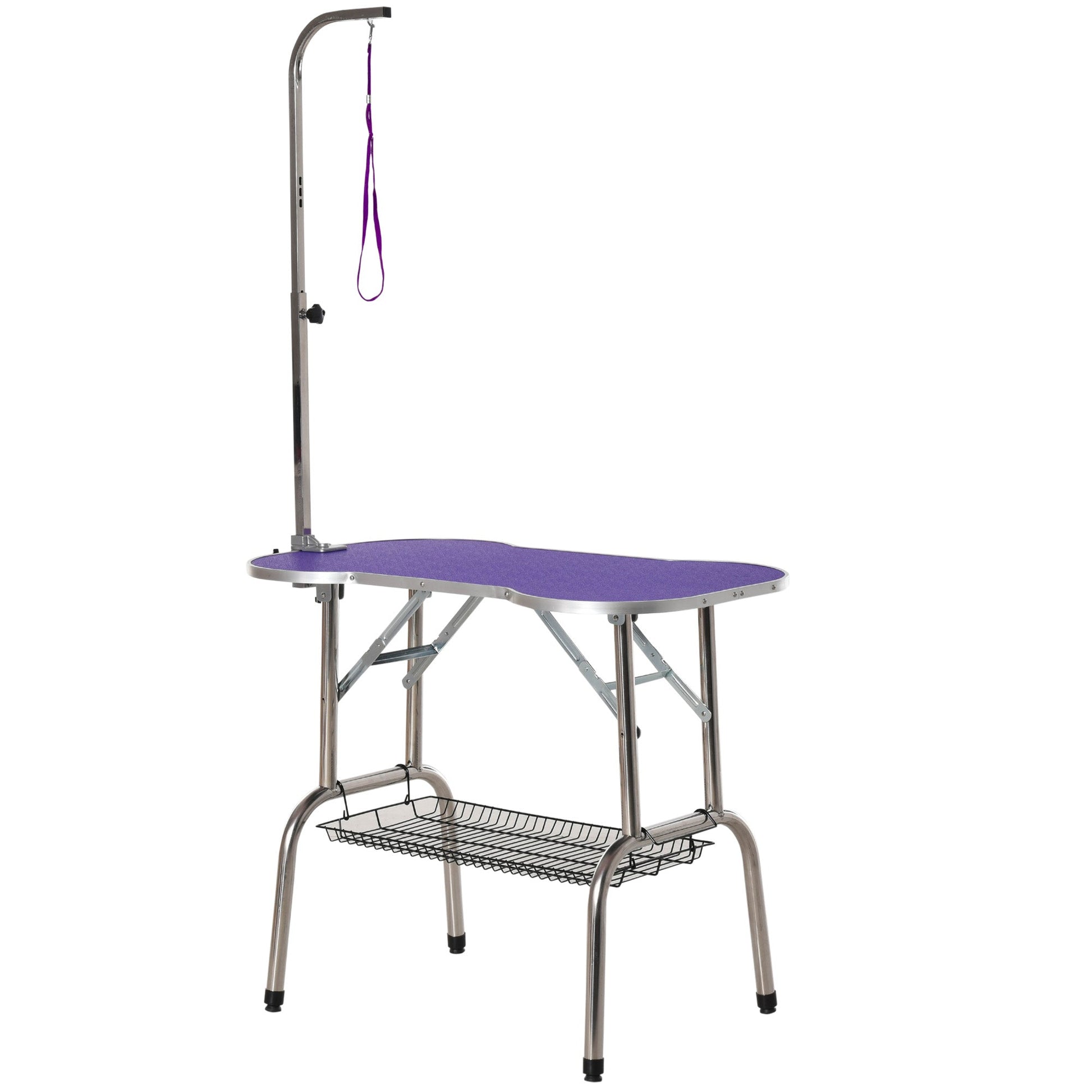 Foldable 37" Pet Grooming Table with Adjustable Arm and Non-Slip Top, Purple Dog Grooming Tables Purple  at Gallery Canada