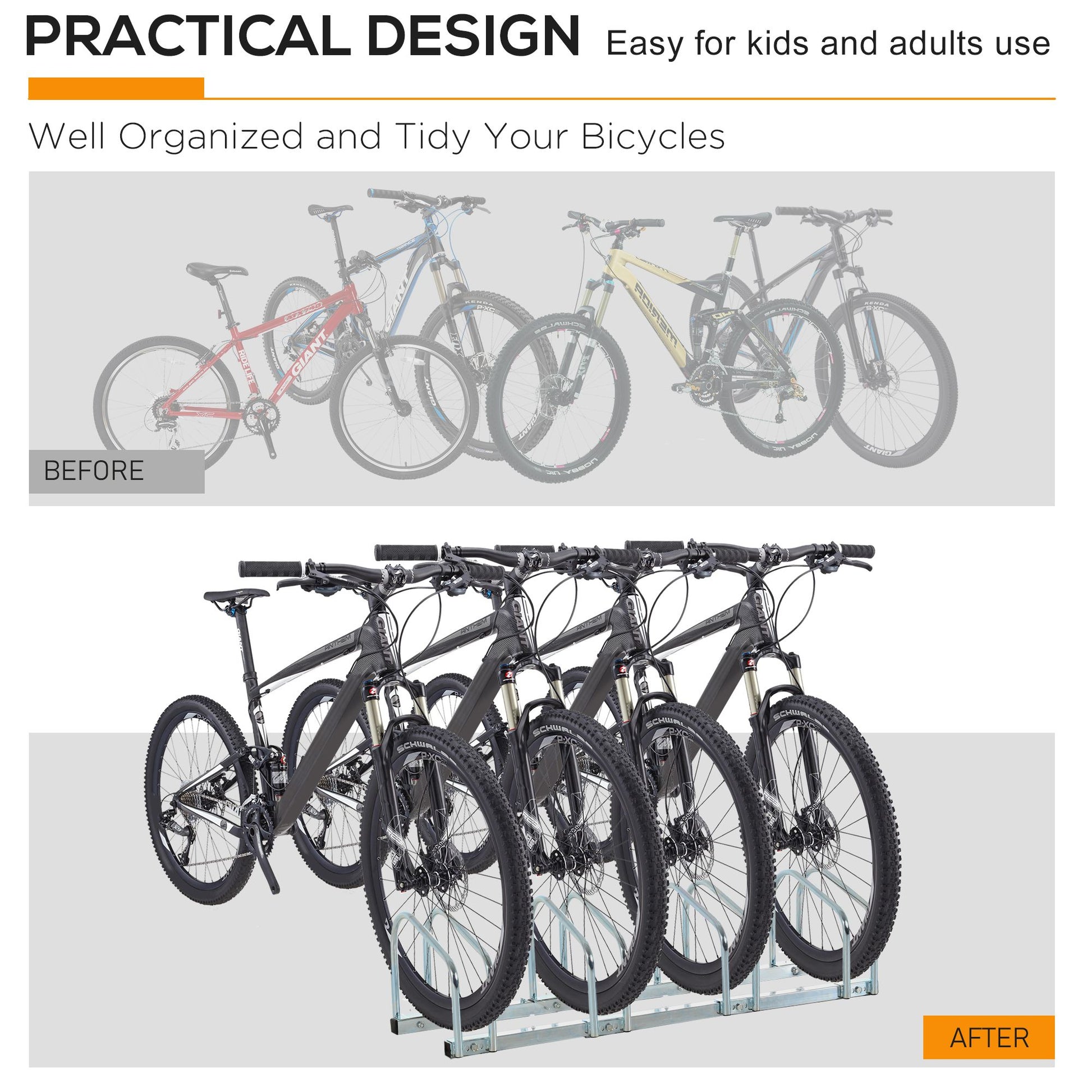 4-Bike Bicycle Floor Parking Rack Cycling Storage Stand Garage Organizer for Indoor and Outdoor Use Silver Bike Parking Stands   at Gallery Canada