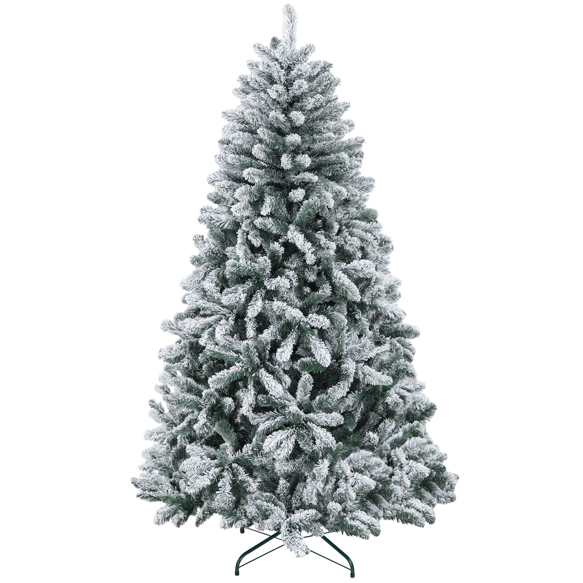 6 Foot Artificial Flocked Christmas Tree with Snow, Metal Stand, Hinged Xmas Tree for Home Office Holiday Flocked Christmas Trees   at Gallery Canada