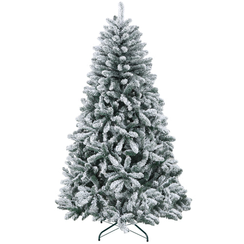 6 Foot Artificial Flocked Christmas Tree with Snow, Metal Stand, Hinged Xmas Tree for Home Office Holiday