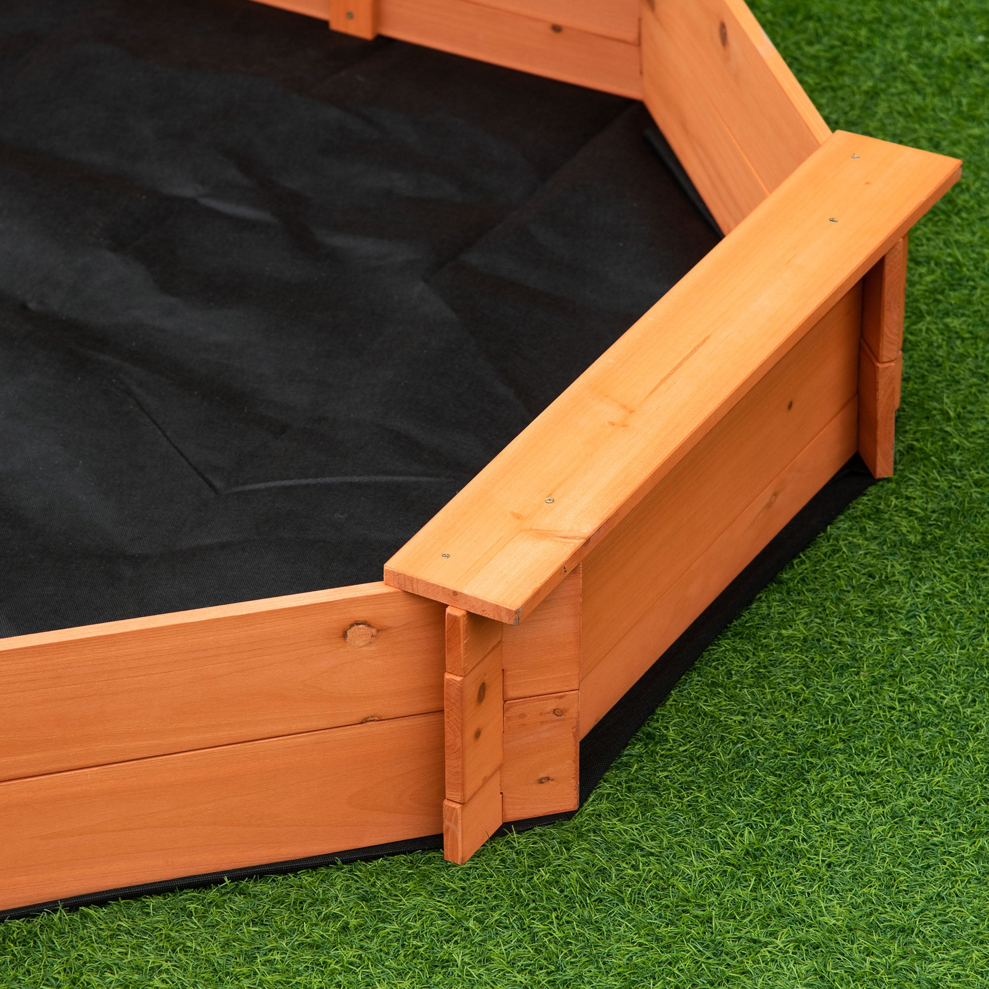 Kids Sandbox with Cover and Seat, Outdoor Children Sand Playset for Backyard, Boys and Girls, Red, 55