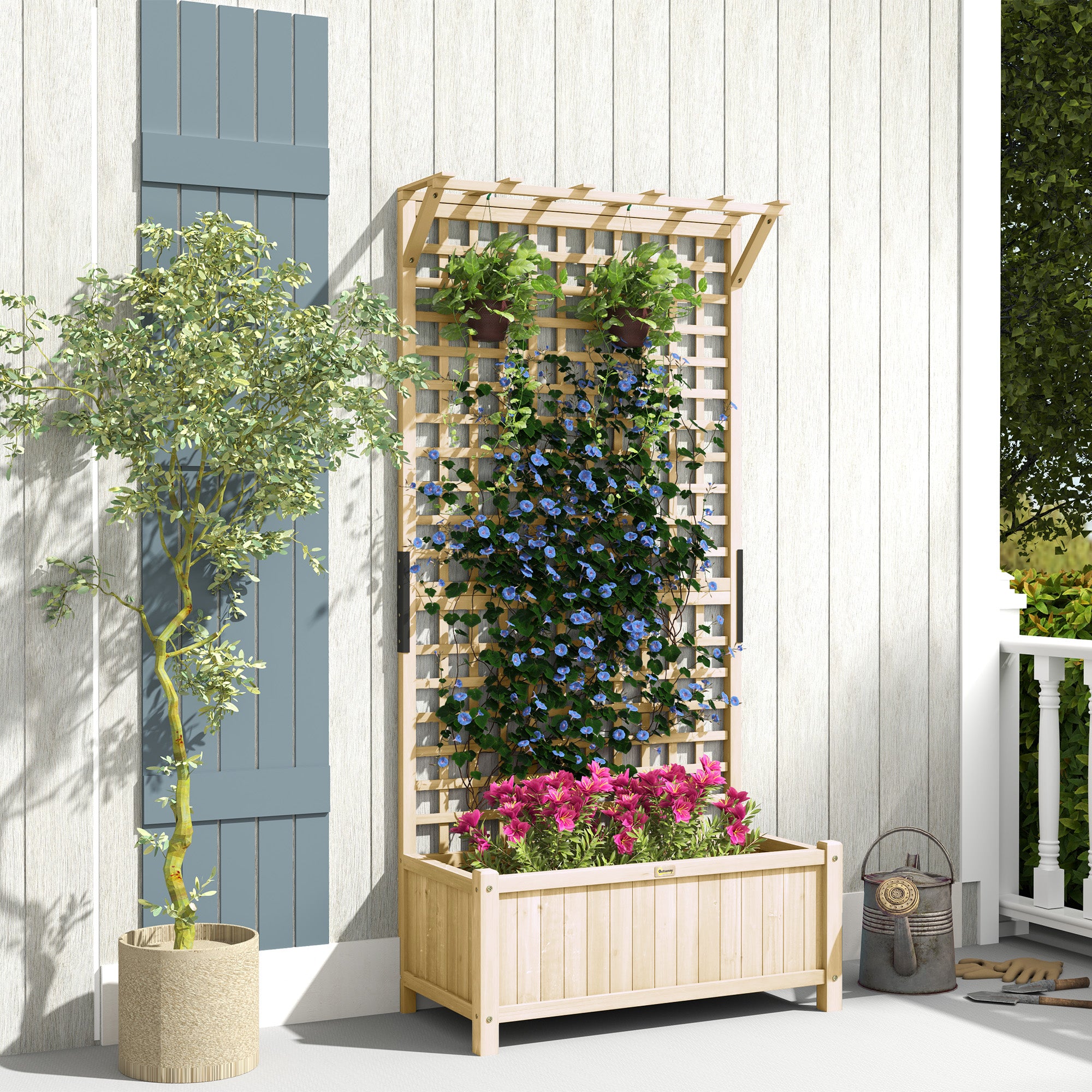 Wood Planter with Trellis for Vine Climbing, Raised Garden Bed, Privacy Screen for Backyard, Patio, Deck, Natural Wood Raised Garden Beds at Gallery Canada
