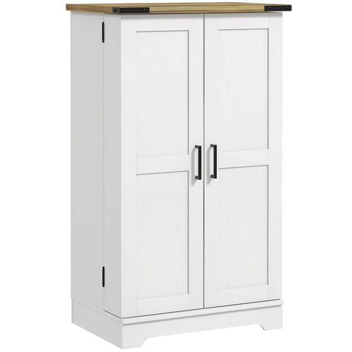 Farmhouse Kitchen Pantry Storage Cabinet, Kitchen Pantry Cabinet with Doors and Adjustable Shelves, Cream White