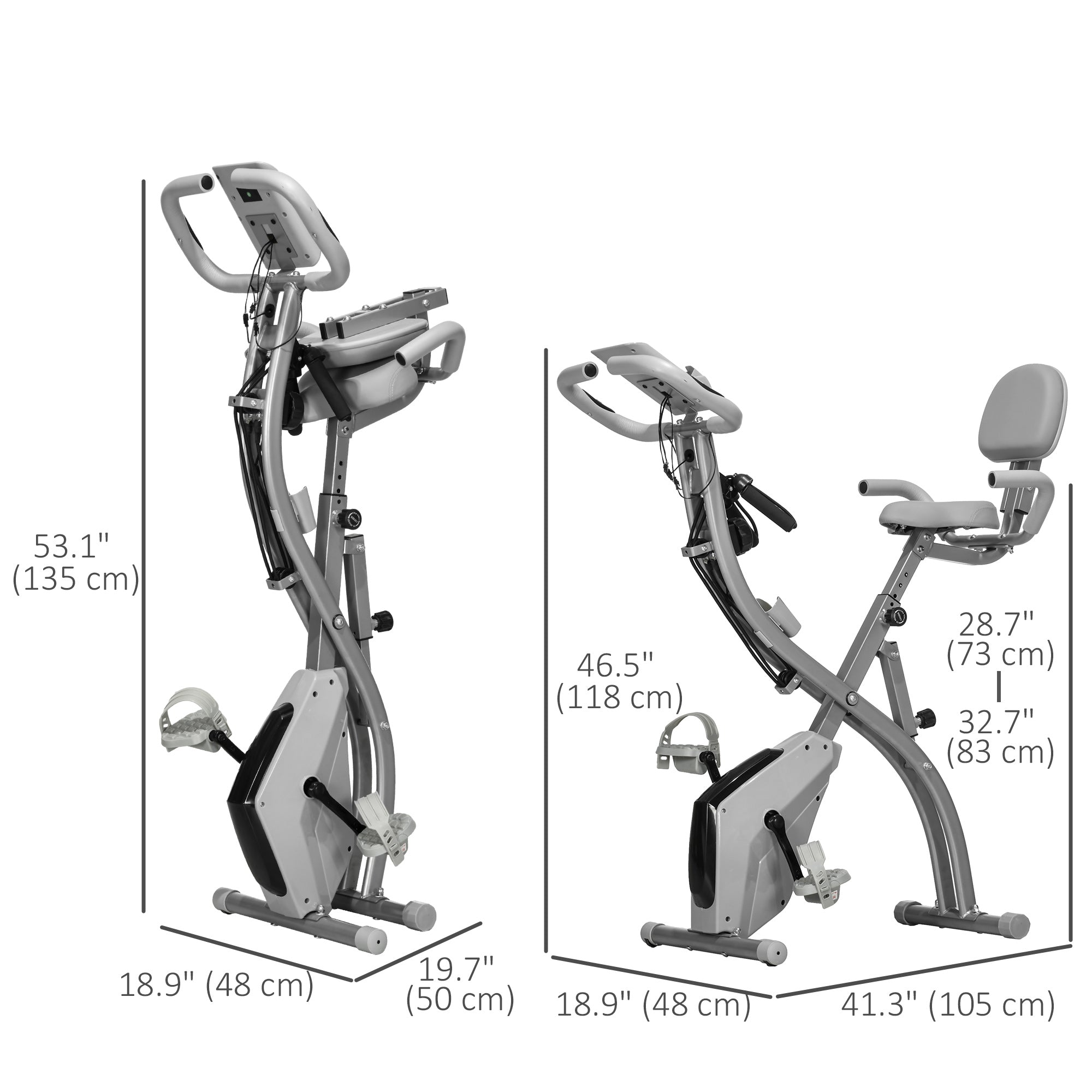 3 in 1 Folding Exercise Bike, Foldable Stationary Bike with 8-Level Magnetic Resistance, Adjustable Seat, Grey Exercise & Stationary Bikes at Gallery Canada