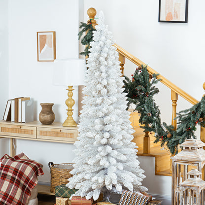 6ft White Christmas Tree, Flocked Pencil Christmas Tree with 376 Branch Tips and Metal Base for Home, Indoor, Holiday Pencil Christmas Trees White  at Gallery Canada