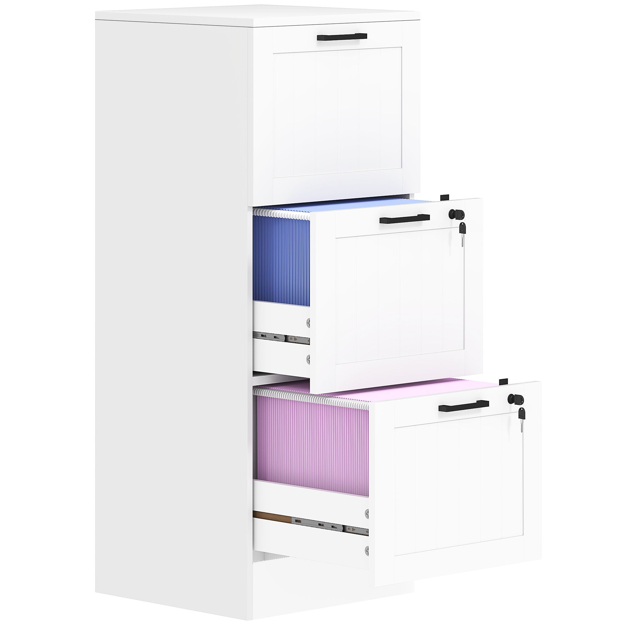 3 Drawer Filing Cabinet with Lock, Office Storage Cabinet with Adjustable Hanging Bars for A4 Letter Size Files, White Office Cabinets & Cupboards at Gallery Canada