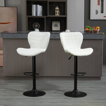 Bar Stools Set of 2 Adjustable Height Swivel Bar Chairs in PU Leather with Backrest &; Footrest, White Bar Stools   at Gallery Canada