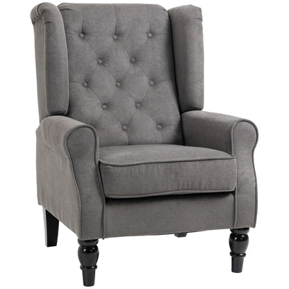 Fabric Accent Chair, Button Tufted Armchair, Armchair with Wood Legs, Thick Padding for Bedroom, Charcoal Grey Accent Chairs at Gallery Canada