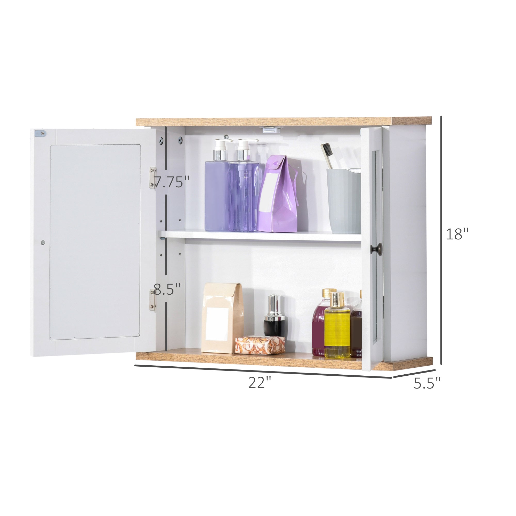 Wall Mounted Mirror Cabinet, Bathroom Medicine Cabinet with 2 Mirrored Doors and 2-tier Shelving Mirror Medicine Cabinets   at Gallery Canada