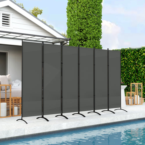 6 Panel Folding Room Divider, UV30+ Privacy Screen, Indoor Outdoor Privacy Panel with Stable Base, Dark Grey