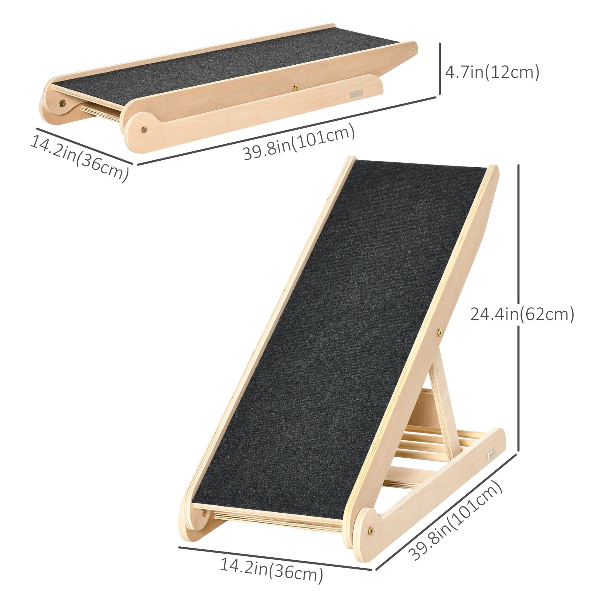Dog Ramp for Bed Couch, Foldable Pet Ramp Height Adjustable 4 Levels from 14.75" to 24.5" for Cats and Small Dogs with Non-Slip Carpeted Surface, Natural - Gallery Canada