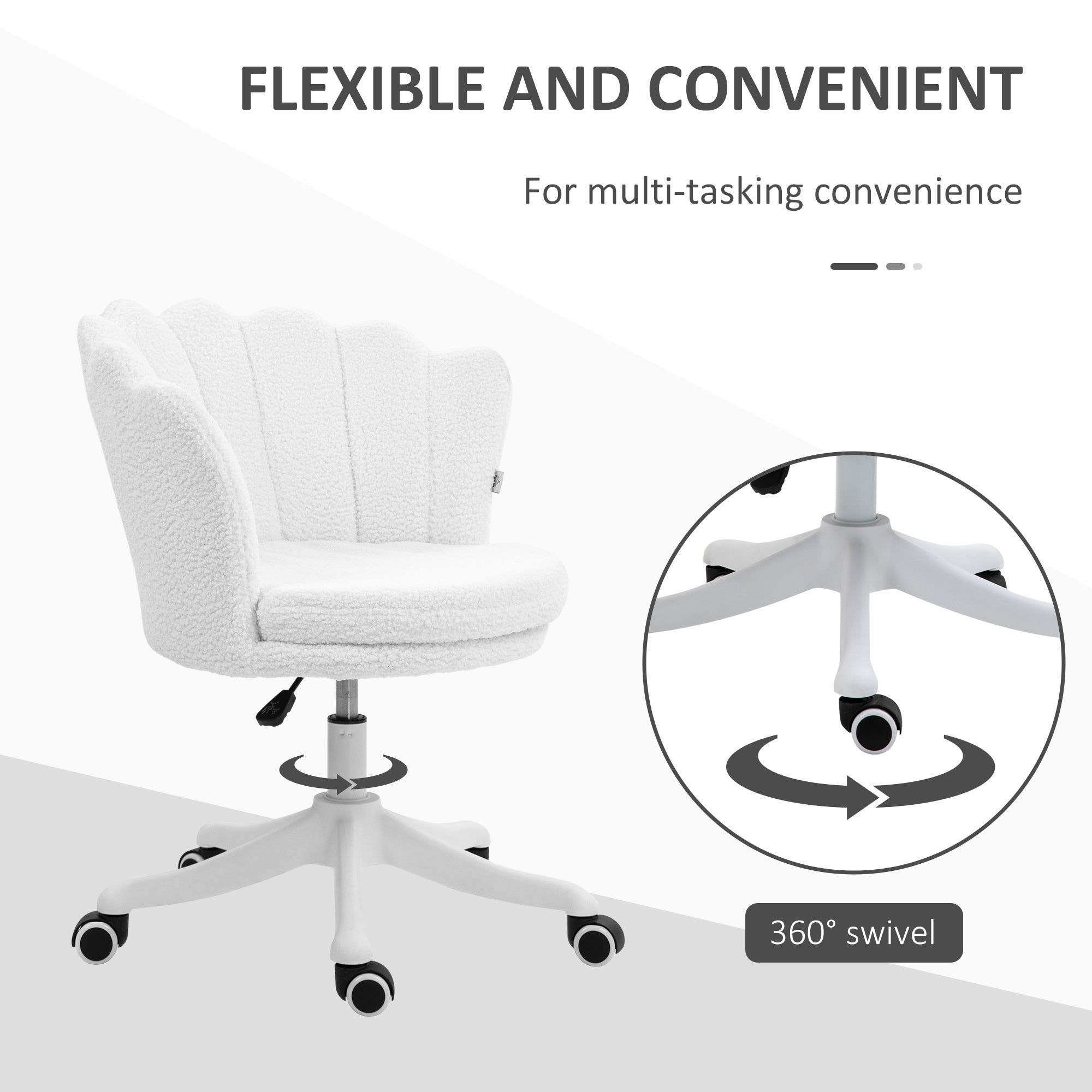 Adjustable Height Study Chair, Mid Back Berber Fleece Office Chair with Swivel Wheels for Living Room, Study, White Task Chairs at Gallery Canada
