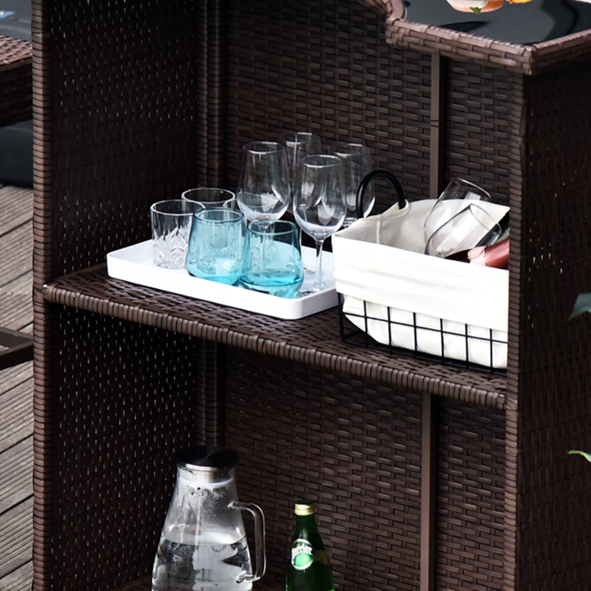 5 Pieces Patio Bar Set, Outdoor PE Rattan Wicker High Top Outdoor Table and Chairs Outdoor Bar Set with Tempered Glass Top Bar Table and Shelves, 4 Bar Chairs, Dark Brown Bistro Sets at Gallery Canada