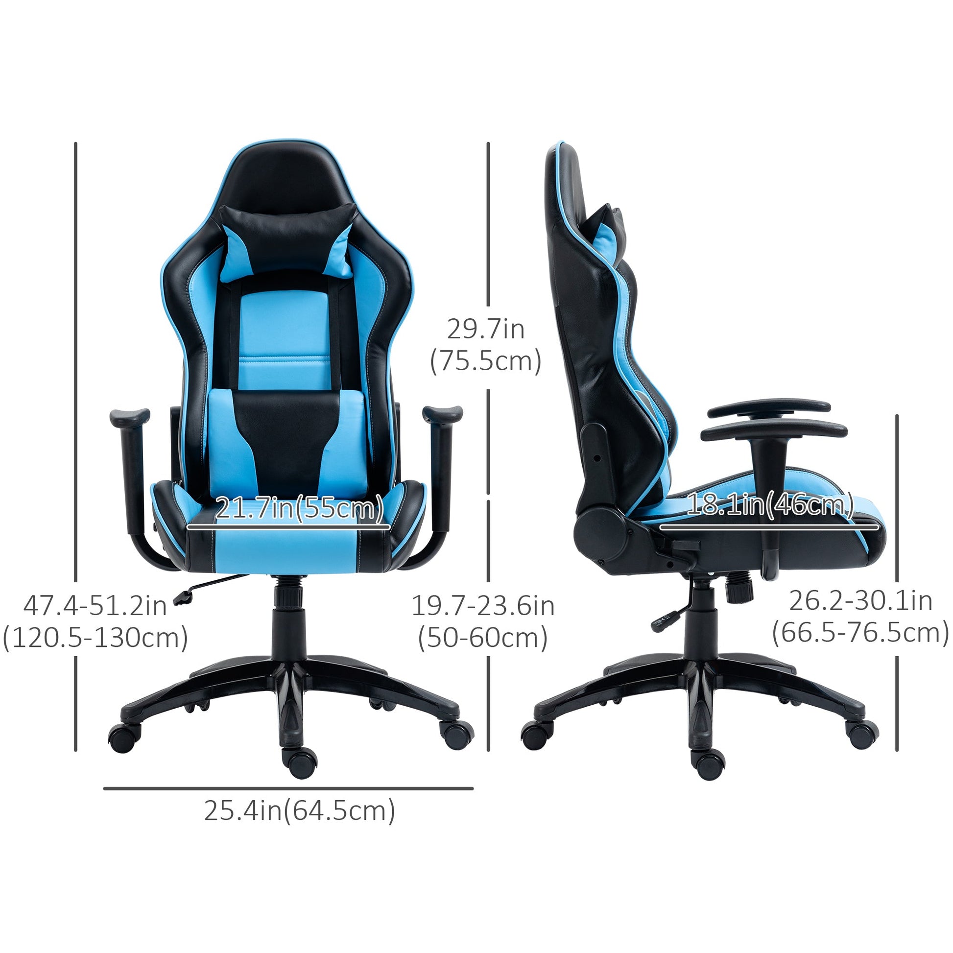 High Back Gaming Chair PU Leather Office Chair Desk Gamer Chair with Lumbar Support, Headrest, Adjustable Height, Blue and Black Video Game Chairs   at Gallery Canada