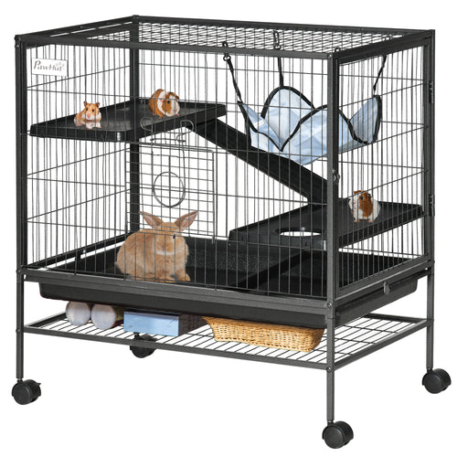 Small Animal Cage with Hammock, 3-Tier Ferret Cage Removable Tray